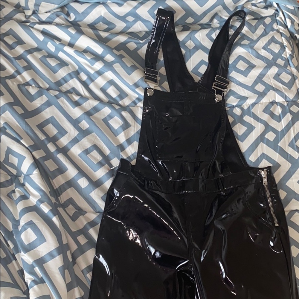 Black vinyl overalls